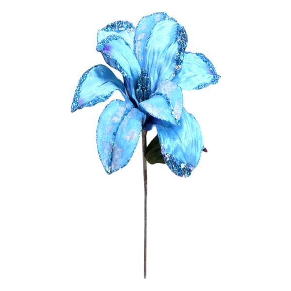 30" Aqua Beaded Magnolia 11" Flower Pick