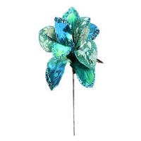 Vickerman 30" Peacock Beaded Magnolia 11" Flower Pick