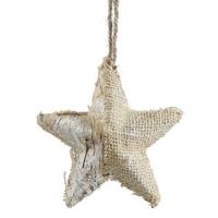 Vickerman 6.5" Half Burlap Half Birch Glitter Star Ornament