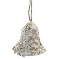 Vickerman 4.5" Half Burlap Half Birch Glitter Bell Ornament