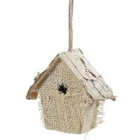 Vickerman 5" Burlap Birch Glitter Birdhouse Ornament
