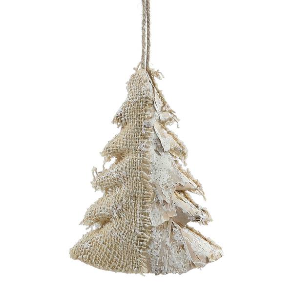 7" Half Burlap Half Birch Glitter Tree Ornament