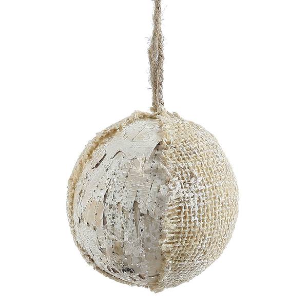 4" Half Burlap Half Birch Glitter Ball Ornament