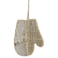 Vickerman 6.5" Half Burlap Half Birch Glitter Mitten Ornament
