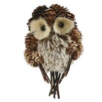 Vickerman 6.5" Furry Birch Owl Pine Cone Feathers Ornaments