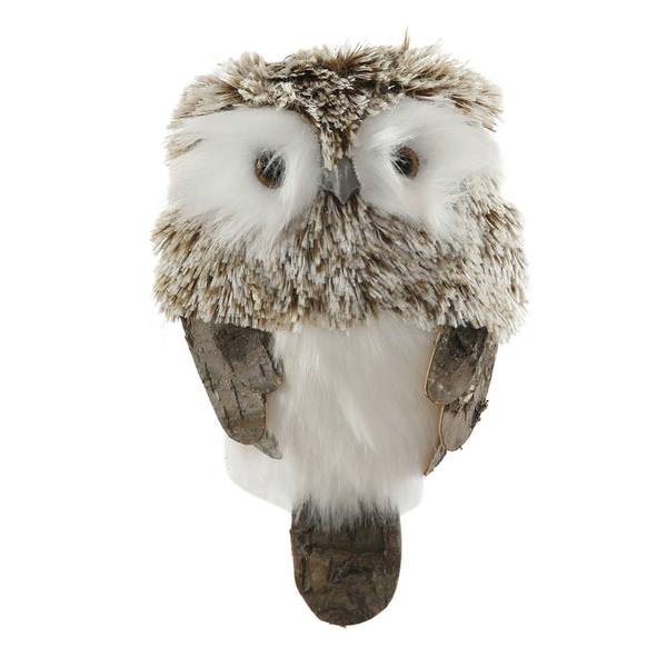 8.5" Furry Owl with Birch Wings and Tail Ornament