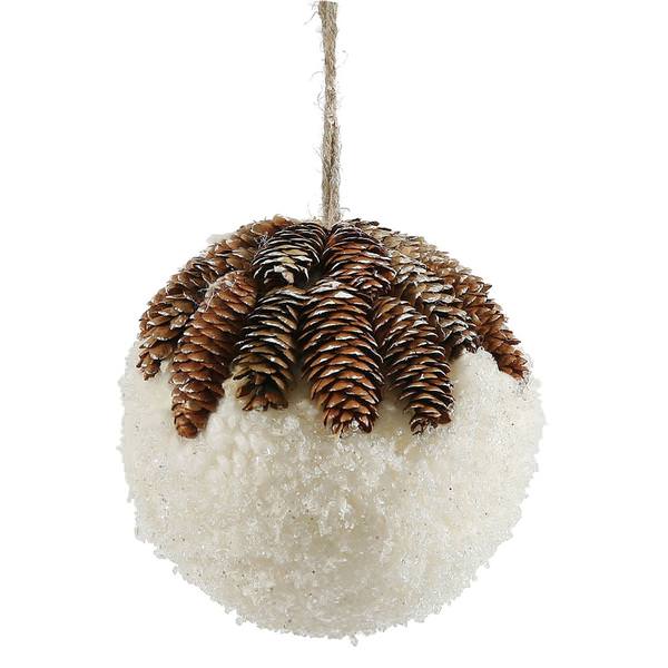6" Snow Ball with Pine Cone Top Ornament