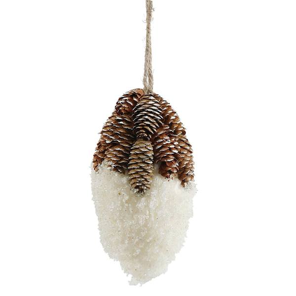 7.5" Oval Snow Drop with Pine Cone Top Ornament