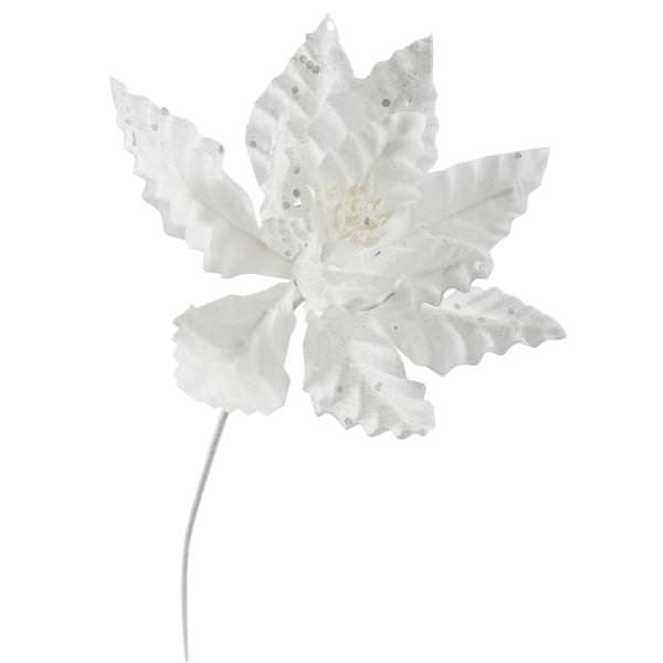8" White Sparkle Poinsettia Pick