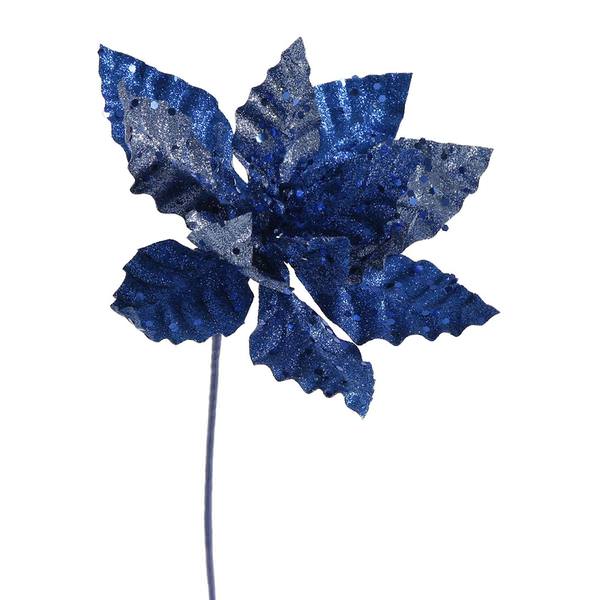 8" Blue Sparkle Poinsettia Pick