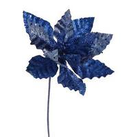 Vickerman 8" Blue Sparkle Poinsettia Pick