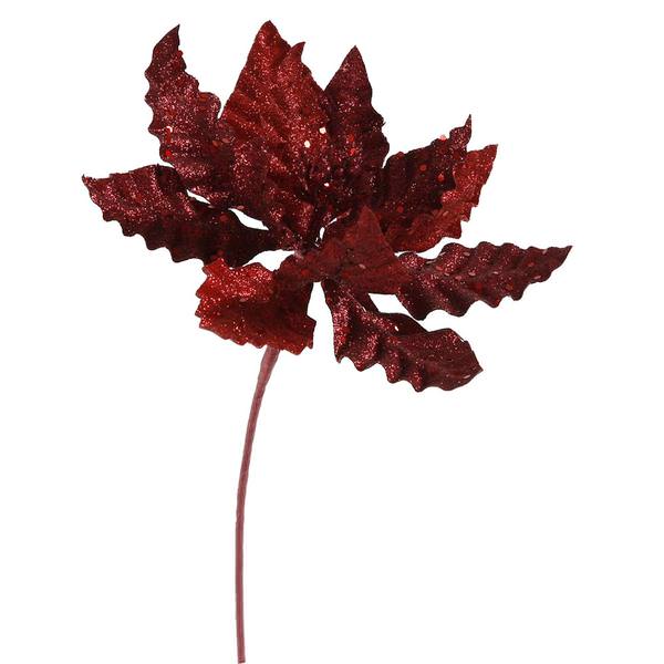 8" Red Sparkle Poinsettia Pick