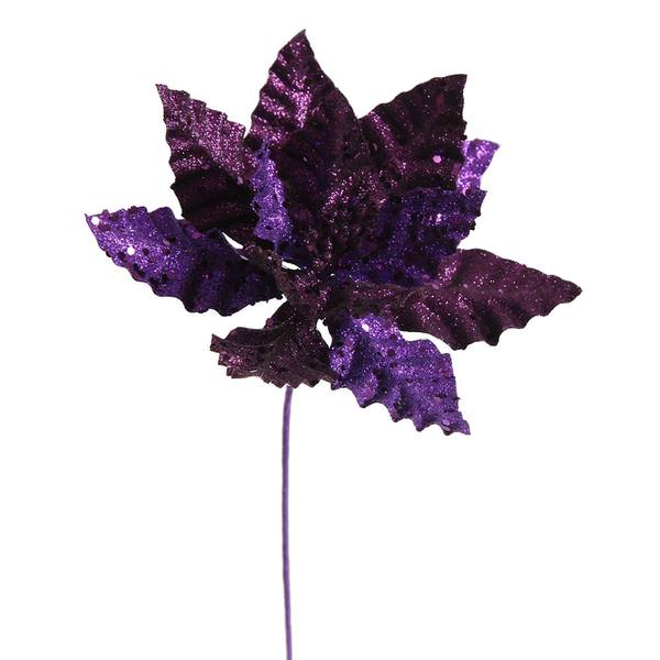 8" Purple Sparkle Poinsettia Pick