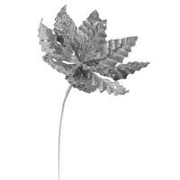 Vickerman 8" Silver Sparkle Poinsettia Pick