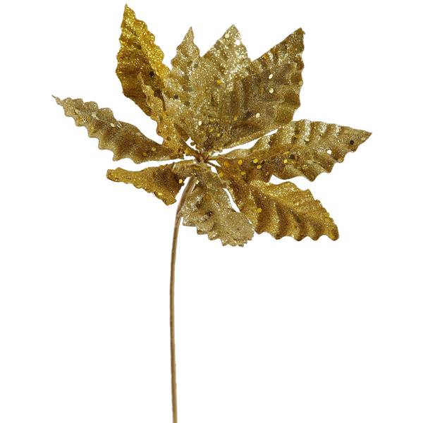 8" Gold Sparkle Poinsettia Pick