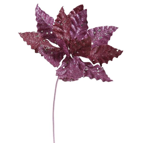 8" Magenta Sparkle Poinsettia Pick