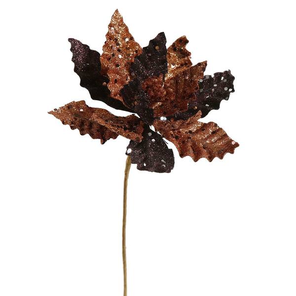 8" Brown / Copper Sparkle Poinsettia Pick
