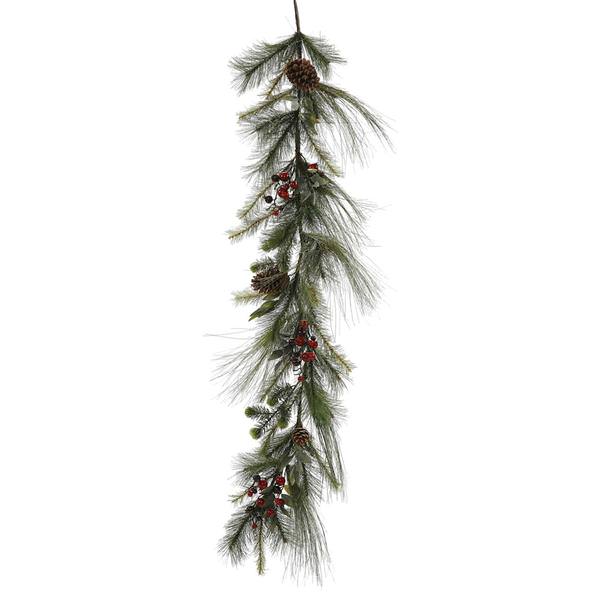 5' Artificial Mixed Red / Burgundy Garland with Berries and Pine Cones