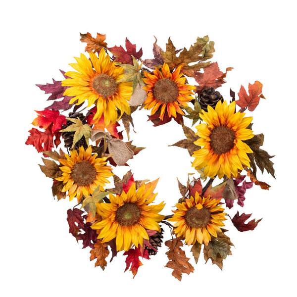 24" Artificial Sunflower Burlap Pine Cone Wreath