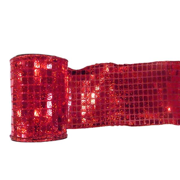 4" x 10yd Red Mesh Metallic Check Ribbon