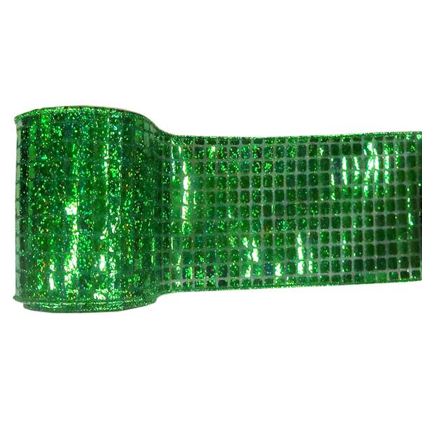 4" x 10yd Green Mesh Metallic Check Ribbon