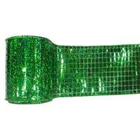 Vickerman 4" x 10yd Green Mesh Metallic Check Ribbon