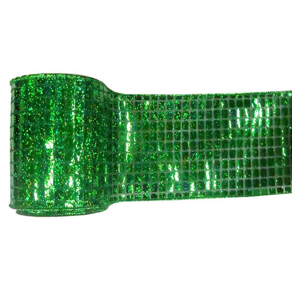 6" x 10yd Green Mesh Metallic Check Ribbon