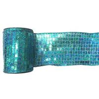 Vickerman 4" x 10yd Aqua Mesh Metallic Check Ribbon