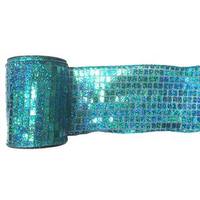 Vickerman 6" x 10yd Aqua Mesh Metallic Check Ribbon