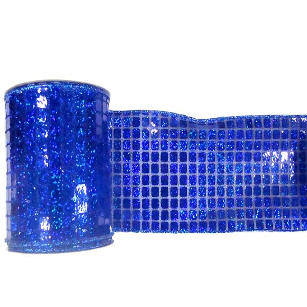 4" x 10yd Cobalt Mesh Metallic Check Ribbon