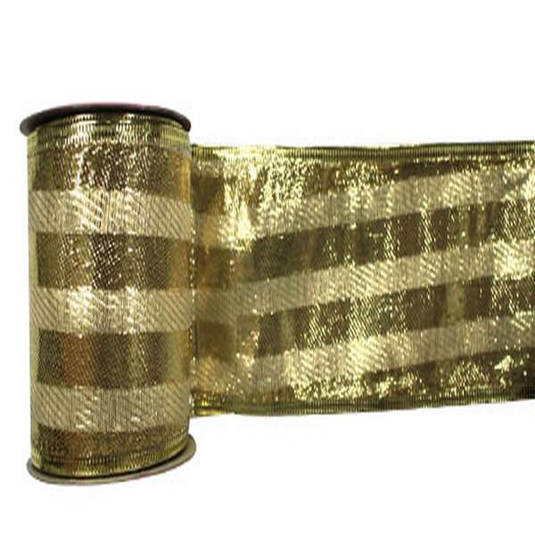 2.5" x 10yd Gold Striped Ribbon