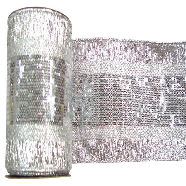 4" x 10yd Silver Sequin Weave Ribbon