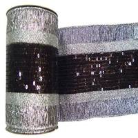 Vickerman 4" x 10yd Pewter / Black Sequin Weave Ribbon