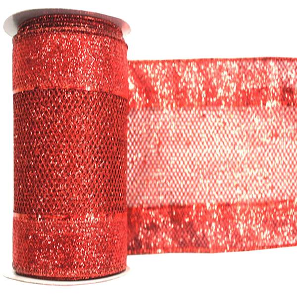 4" x 10yd Red Diamond Mesh Edged Ribbon