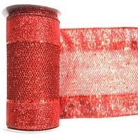 Vickerman 4" x 10yd Red Diamond Mesh Edged Ribbon