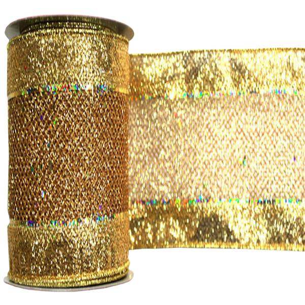 4" x 10yd Gold Diamond Mesh Edged Ribbon