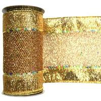 Vickerman 4" x 10yd Gold Diamond Mesh Edged Ribbon