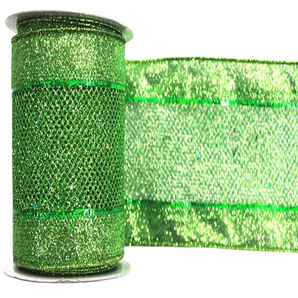 4" x 10yd Lime Diamond Mesh Edged Ribbon