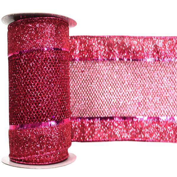 4" x 10yd Fuchsia Diamond Mesh Edged Ribbon