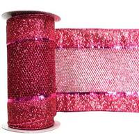 Vickerman 4" x 10yd Fuchsia Diamond Mesh Edged Ribbon