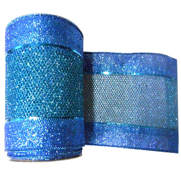4" x 10yd Blue Diamond Mesh Edged Ribbon