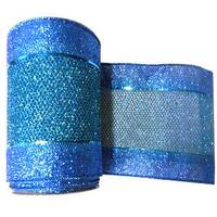Vickerman 4" x 10yd Blue Diamond Mesh Edged Ribbon