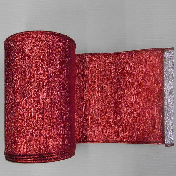 4" x 10yd Red / Silver Shiny Weave Ribbon