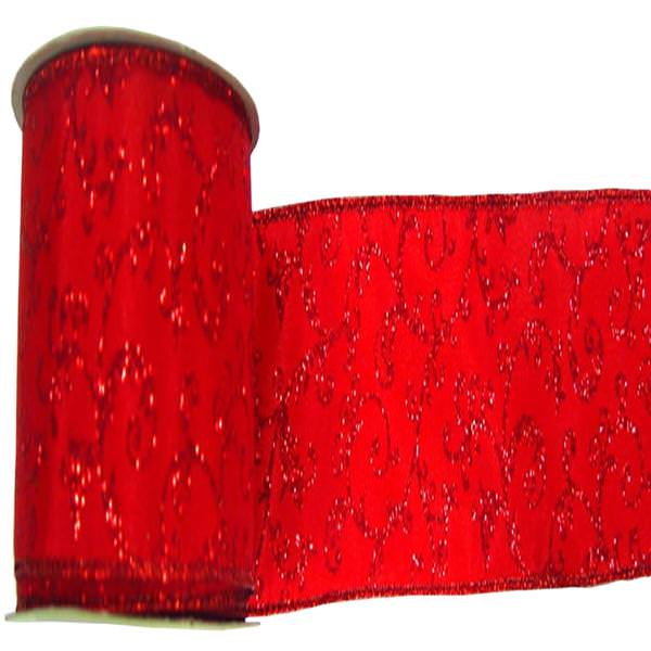 2.5" x 10yd Red / Red Swirl Ribbon