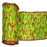 Vickerman 2.5" x 10yd Lime / Red Swirl Ribbon