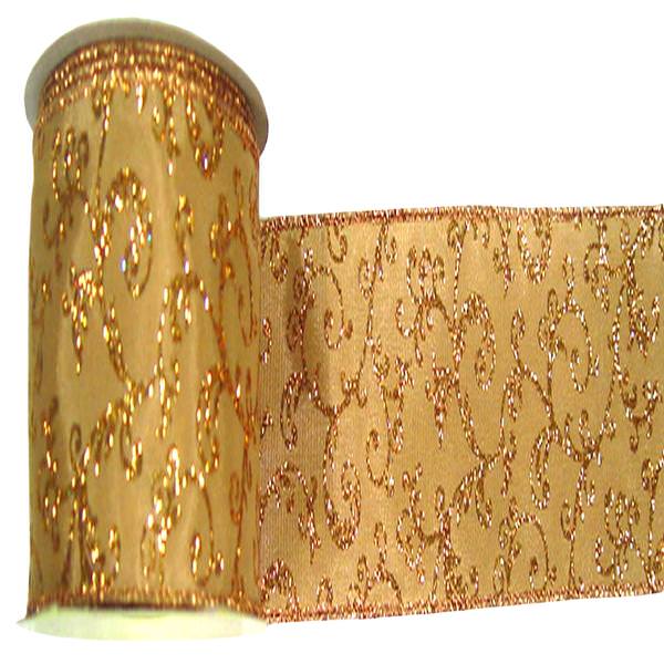 2.5" x 10yd Gold / Gold Swirl Ribbon