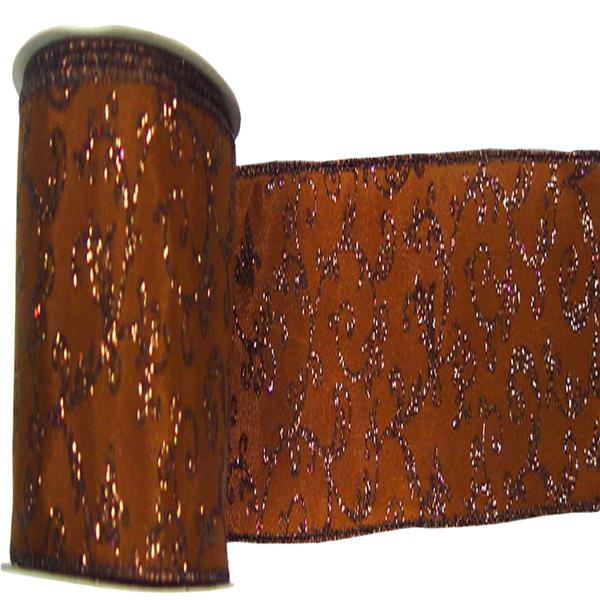 4" x 10yd Mocha / Mocha Swirl Ribbon