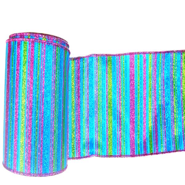 2.5" x 10yd Light Blue Glitter Stripe Ribbon