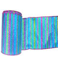 Vickerman 4" x 10yd Blue Glitter Stripe Ribbon