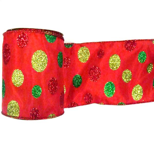 2.5" x 10yd Red Glitter Dots Ribbon